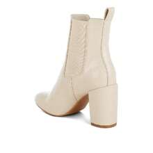Babbel Faux Leather Block Heel Ankle Boots - Beige - View 3