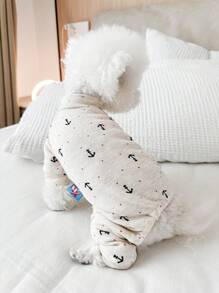 1pc Pet Clothes For Small Dogs & Cats, Cute & Stylish Outfit For Puppy/Kitten, Beige Anchor Pattern, Warm & Comfy Home Wear For Autumn/Winter