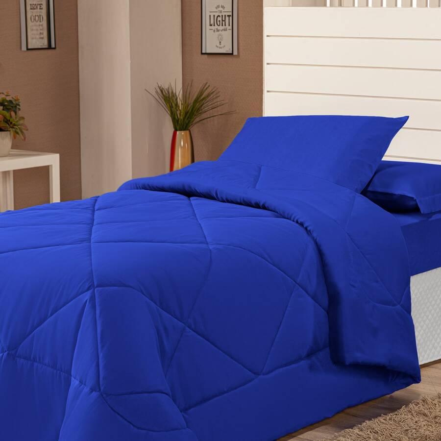4 Piece Kit Double-Sided Single Duvet + 2 Piece Sheet Set - 寶藍色 - 查看 1