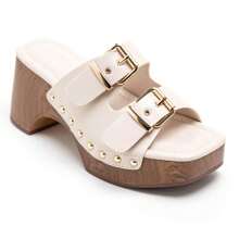 Thick-Soled Wedge Sandals With Buckle And Rivet Details - Beige - View 3