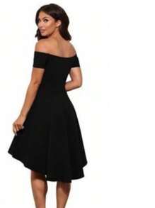 Short Party Off-The-Shoulder Mullet Dress - Black - View 2