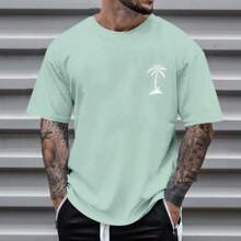 Men's Oversized Coconut Tree T-Shirt 100% Cotton From S To Plus Size G3 - Mint Green - View 1