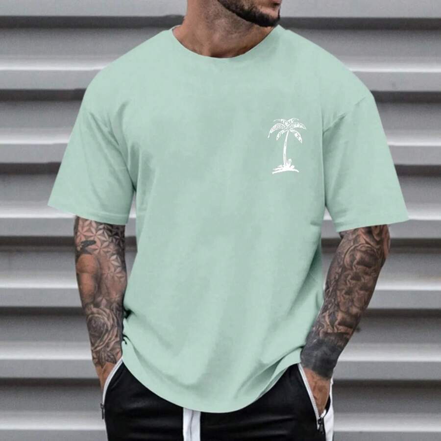 Men's Oversized Coconut Tree T-Shirt 100% Cotton From S To Plus Size G3 - Mint Green - View 1