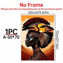 1 幅非洲风格抽象油画墙画 - 无框非洲女性肖像、充满活力的日落风景、珠宝、客厅、卧室装饰海报 - 无需电力，白色 - 彩色 - 查看 12