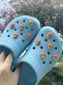 10pcs Fruit Strawberry Shoe Charms, Suitable For Hollow Out Clogs, Beach Sandals, Flip-Flops - Red - View 5