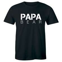 Papa Bear Printed Crew Neck  T-Shirt For Men Gift For Dads Fathers