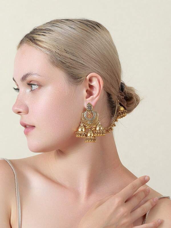 1 Pair Arabic Palace Style Tassel Earrings Set, Suitable For Parties And Festivals, Dual Wearing Methods