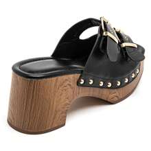 Thick-Soled Mules With Buckle And Rivet Details - Black - View 4