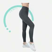 TEMIL SOCK Women's Seamless Leggings, Plus Size, High Waist, Yoga Pants, White, Black, Flesh, Navy Blue, Brown, Gray, Blue, Sky Green, Purple, Orange, Maroon, Pink, Yellow, Red And Fuchsia - 灰色 - 查看 1