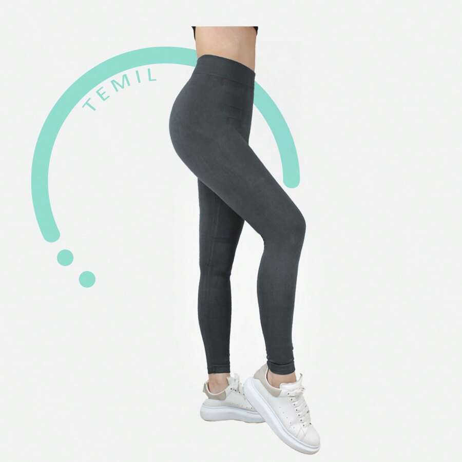 TEMIL SOCK Women's Seamless Leggings, Plus Size, High Waist, Yoga Pants, White, Black, Flesh, Navy Blue, Brown, Gray, Blue, Sky Green, Purple, Orange, Maroon, Pink, Yellow, Red And Fuchsia - 灰色 - 查看 1