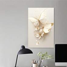 3D White Butterfly Canvas Print,  Elegant Floral Wall Art,  Golden Accents Decor,  Luxury Home Decoration,  Nature Inspired Artwork,High Quality, For New Year, Valentine's Day, Living Room, Bathroom, Bedroom, Kitchen, Framed Art - 裱框 - 查看 3