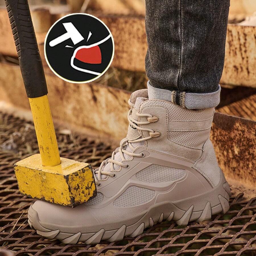 CEATSAFETV Work ShoeS Button Design Shoes, Breathable Men Protective Footwear - Khaki - View 1