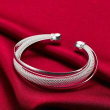 Silver Plating Large Reticulated Smooth Bangle Bracelet For Woman Man Wedding Engagement Jewelry - Silver - View 3
