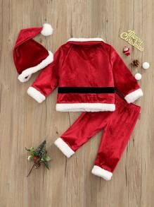 Baby Christmas Costume Santa Claus Outfit Velvet Long Sleeve Christmas Jacket+Long Pants +Xmas Hat Cosplay Clothes Toddler Baby Boys Girls Santa Costume Velvet Long Sleeve Christmas Jacket + Long Pants +Xmas Hat 3pcs Sets - Red - View 3