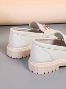 1 Pair Plus Size Girls' Ivory Soft Leather Shiny Rhinestone Butterfly Metal Buckle Decor Round Toe Flat Non-Slip Fashion Cute Princess Loafers, Suitable For 3-15 Years Old Female Students Daily Casual Party Holiday Wear, Spring/Autumn 2025 New (This Shoe Runs Large, Please Order One Size Down) - Beige - View 10