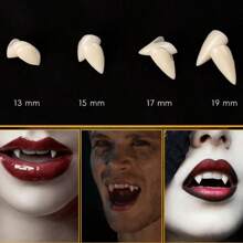 Halloween Vampire Teeth Set - Zombie And Tiger Teeth, Suitable For Cosplay, Makeup And Costume Accessories, Sizes Available: 13mm / 15mm / 17mm / 19mm, All Sizes Come With 1 Piece Of Solid Dental Glue