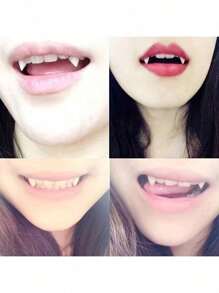 Halloween Vampire Teeth Set - Zombie And Tiger Teeth, Suitable For Cosplay, Makeup And Costume Accessories, Sizes Available: 13mm / 15mm / 17mm / 19mm, All Sizes Come With 1 Piece Of Solid Dental Glue