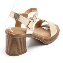 Mid-Heel Sandal With Buckle Strap For Daily Wear - Gold - View 4