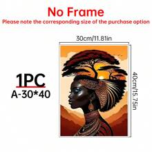 1 幅非洲风格抽象油画墙画 - 无框非洲女性肖像、充满活力的日落风景、珠宝、客厅、卧室装饰海报 - 无需电力，白色 - 彩色 - 查看 13