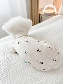 1pc Pet Clothes For Small Dogs & Cats, Cute & Stylish Outfit For Puppy/Kitten, Beige Anchor Pattern, Warm & Comfy Home Wear For Autumn/Winter
