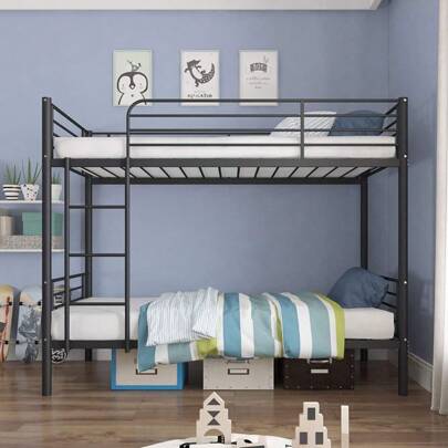 Twin Over Twin Metal Bunk Beds Convertible Bed Frame With Ladder Heavy Duty