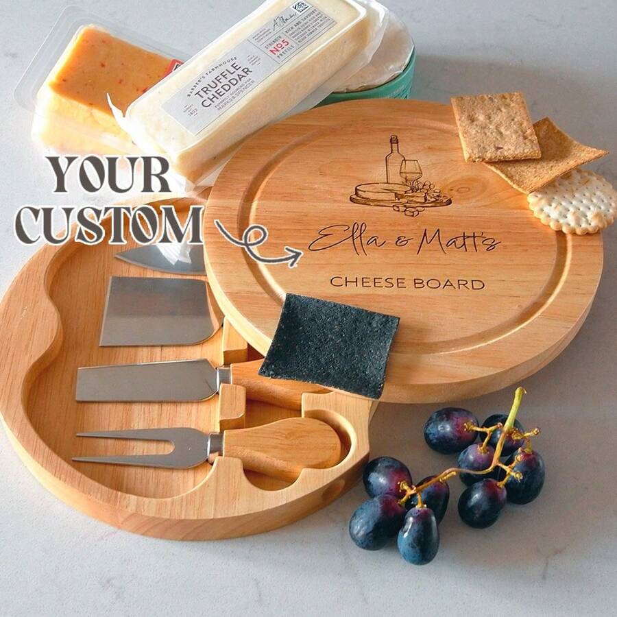 Personalized Cheese Board Set. Custom Cheese Board. Carved Cheese Board. Cheese Gift. A Great Gift For Any Occasion. Kitchen Gifts, Holiday Gifts,Multi-Functional,Durable,Ornamental,Reusable,Exquisite,Stylish,High-Quality,Colorful,Modern,Custom,Personalized,Unique - Multicolor - View 1