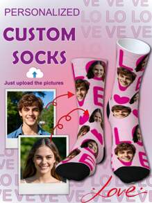 1 双定制中筒袜、定制脸部袜子、定制照片袜子、定制印花袜子、个性化搞笑脸部袜子、定制图片袜子、在袜子上印上任意脸部、周年纪念礼物、情人节礼物、生日礼物、结婚礼物 - 彩色 - 查看 16
