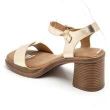 Mid-Heel Sandal With Buckle Strap For Daily Wear - Gold - View 3