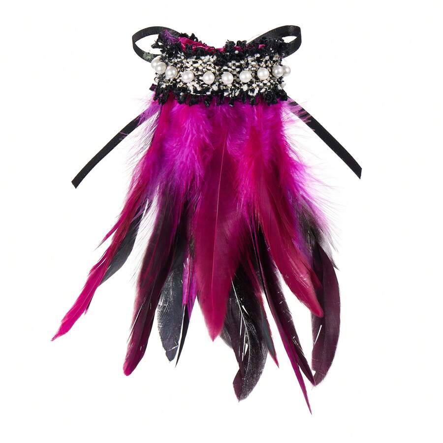 Feather Wrist Cuffs Feather Bracelets Wristband For Women Halloween Costume Cosplay - Rose Red - View 1