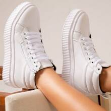 White Women's Tennis Shoes With High Platform Sole, Gym Style. Tractor Boot - 白色 - 查看 2