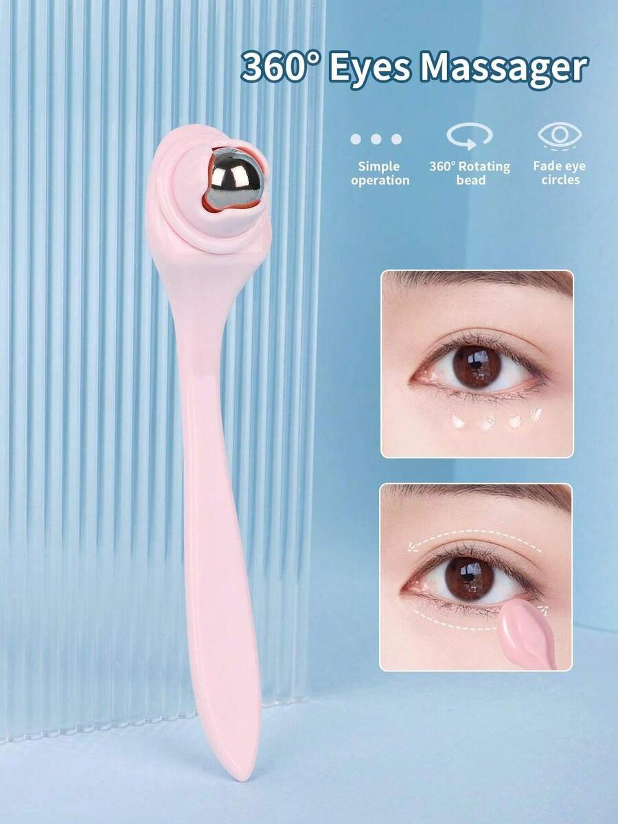 1pc Stainless Steel 360-Degree Massage Ball Eye Massager, For Reducing Puffiness And Dark Circles, Pink Color, Skincare Facial Massage Tool - Multicolor - View 1