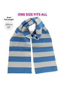 Blue And Grey Striped Wizard Scarf – Cozy Knit Design, Perfect For Cosplay, Costume Accessories, Themed Events, And Everyday Wear - grey/blue - View 6