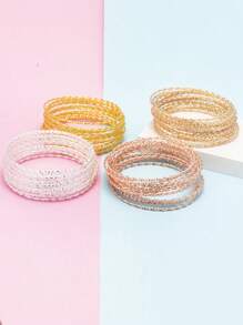 15pcs/Set Girls' Fashion Versatile Ribbed Floral Bangle Bracelets - Multicolor - View 1