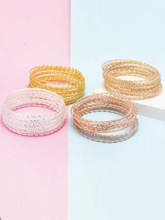 15pcs/Set Girls' Fashion Versatile Ribbed Floral Bangle Bracelets