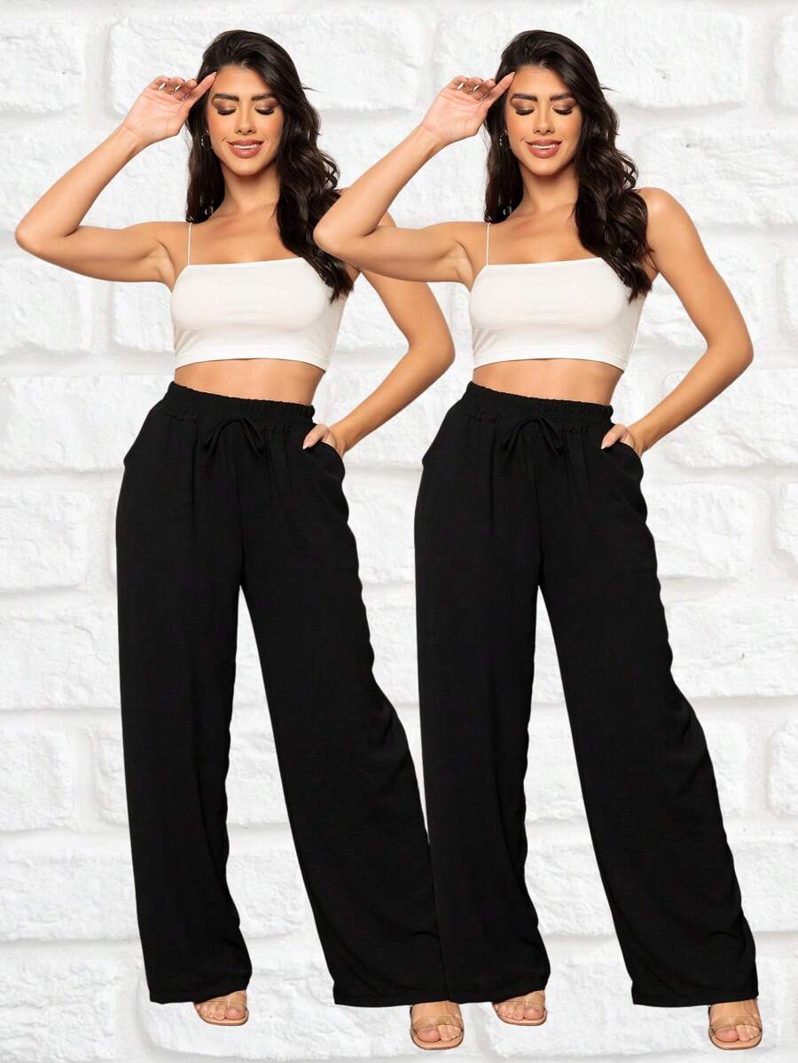 Kit 2 Duna Women's Tie-Up Wide Leg Pants - màu đen - Xem 1