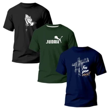 Kit 3 Printed T-Shirts LION OF ''JUDAH'' Men's Shirt 100% Cotton Unisex