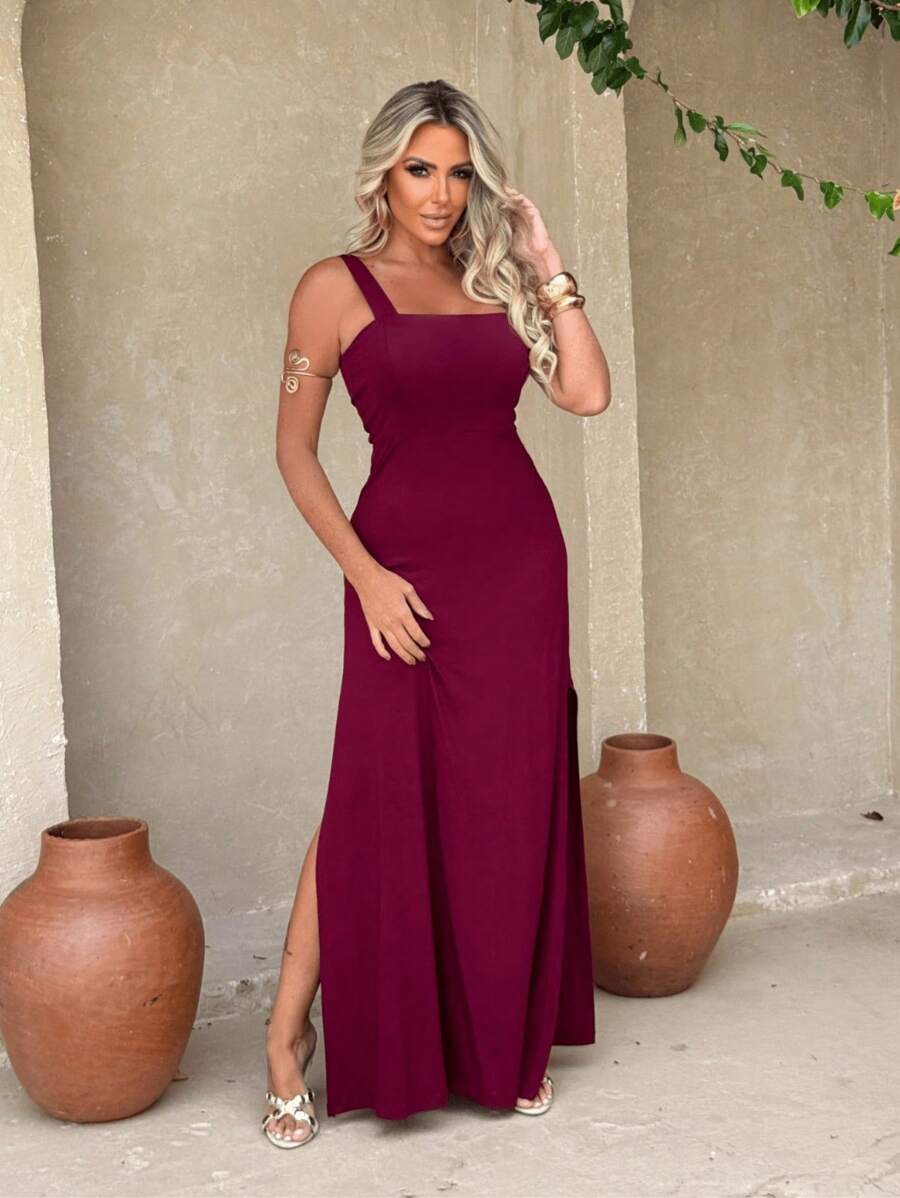 Women's Long Dress Luxury Slits Straps Cup Party Wedding Fluid Fashion