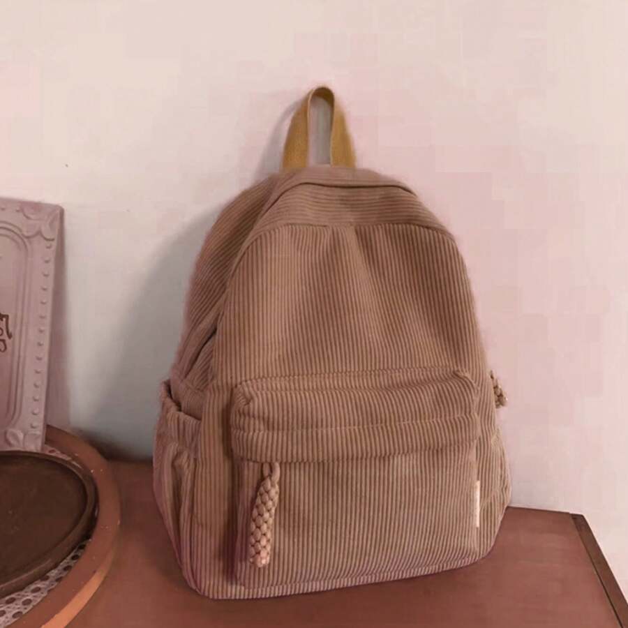 Women Corduroy Backpack Medium Fashion Casual College School Bag Girls Women Waterproof - 鏽棕色 - 查看 1