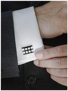 1 Pair Black Enamel Square Cufflinks With Gift Box For Men - Black - View 3