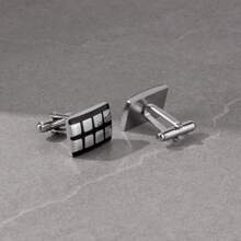 1 Pair Black Enamel Square Cufflinks With Gift Box For Men - Black - View 4