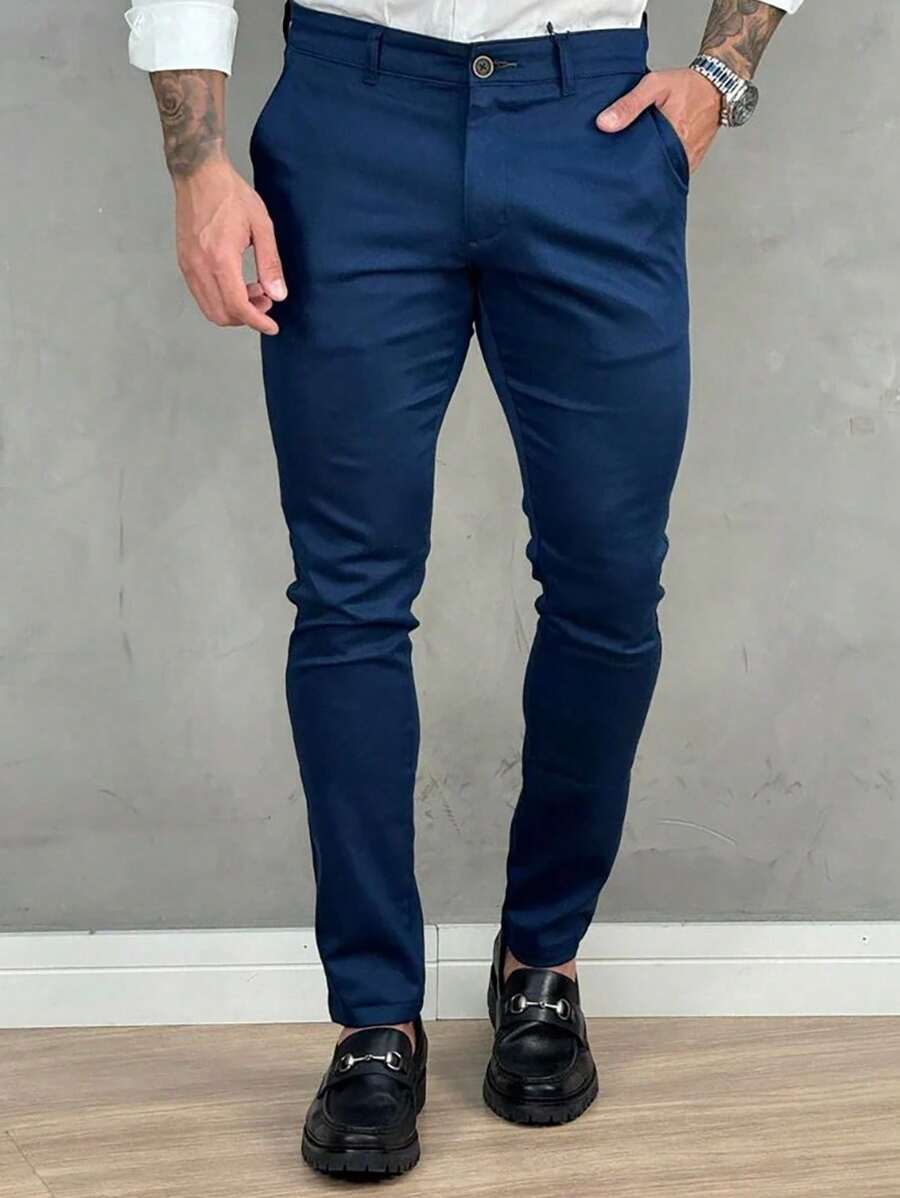 Men's 4-Pocket Slim Casual Traditional FIT TWILL PANTS - Màu xanh hải quân - Xem 1