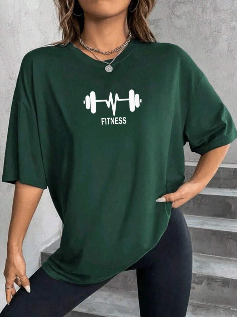 Women's FITNESS Oversized T-Shirt 100% Cotton - 綠色 - 查看 1