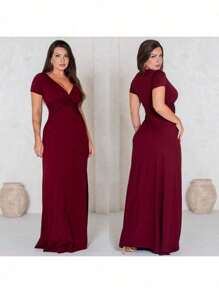 Women's Dress Social Evangelical Fashion Short Sleeve V-Neck Event Wedding Bridesmaid Party