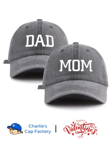 2 件/情侣套装妈妈爸爸印花水洗棒球帽，经典休闲时尚复古柔软吸汗带可调节尺寸轻质防晒紫外线多功能复古爸爸帽，适合户外运动日常穿着派对度假完美的情人节礼物送给情侣父母爸爸妈妈