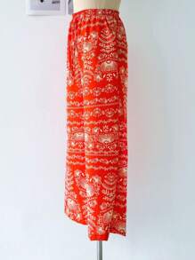 Wide-Leg Pants In Dune Fabric With Stretch Floral Print - 橘色 - 查看 3
