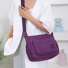 Borsa a tracolla in nylon con cerniera a grande capacità e molteplici tasche, borsa a spalla casual da donna