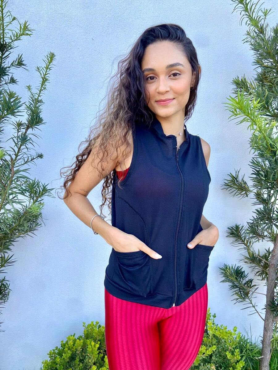 Colete academia uv zíper bolso fitness esportivo feminino casaco