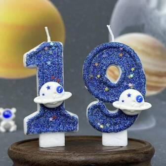 行星蓝色数字生日蜡烛，创意数字 0-9 蜡烛，适合派对、庆祝、生日蛋糕装饰。适用于生日派对、婚礼、典礼、桌面照片道具、男女通用数字生日蜡烛套装、生日装饰、生日快乐、蛋糕蜡烛、房间装饰