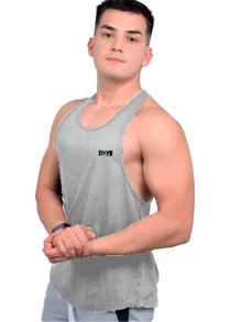 Kit Of 3 Men's 100% Cotton American Style Low-Cut Tank Tops For Training