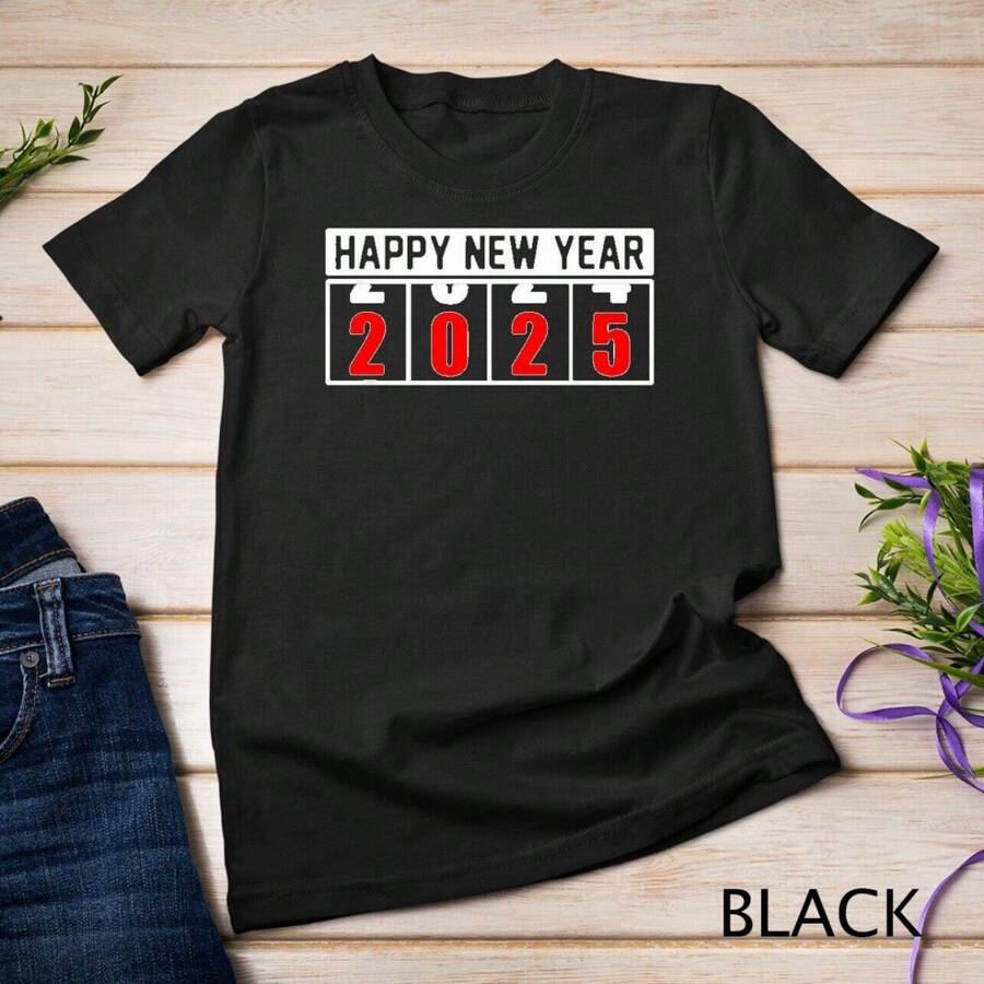 Red Happy New Year 2025 T-Shirt Unisex T-Shirt - Black - View 1